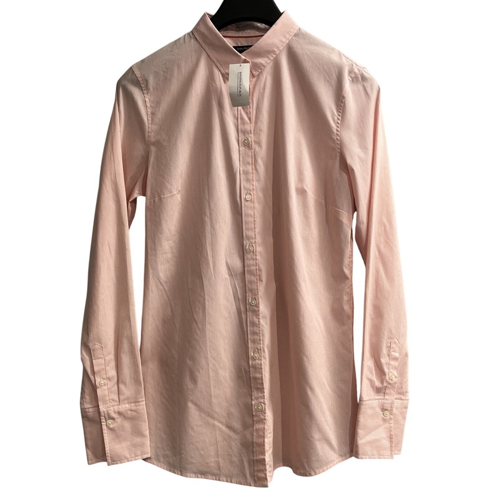 Banana Republic Riley Shirt Red Pink Striped Button Down Women 12T Preppy Office